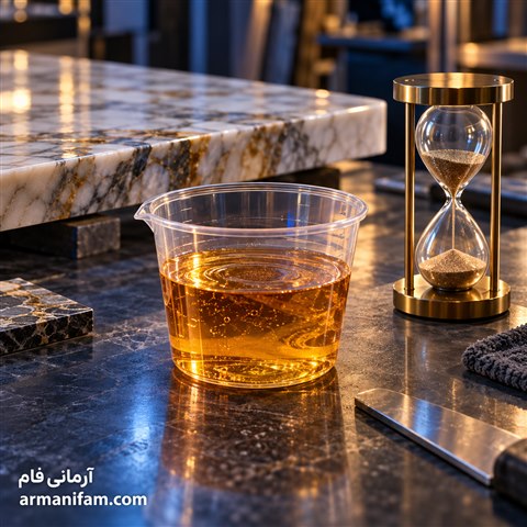 ظرف رزین و ساعت شنی برای نمایش زمان کار ـ آرمانی فام