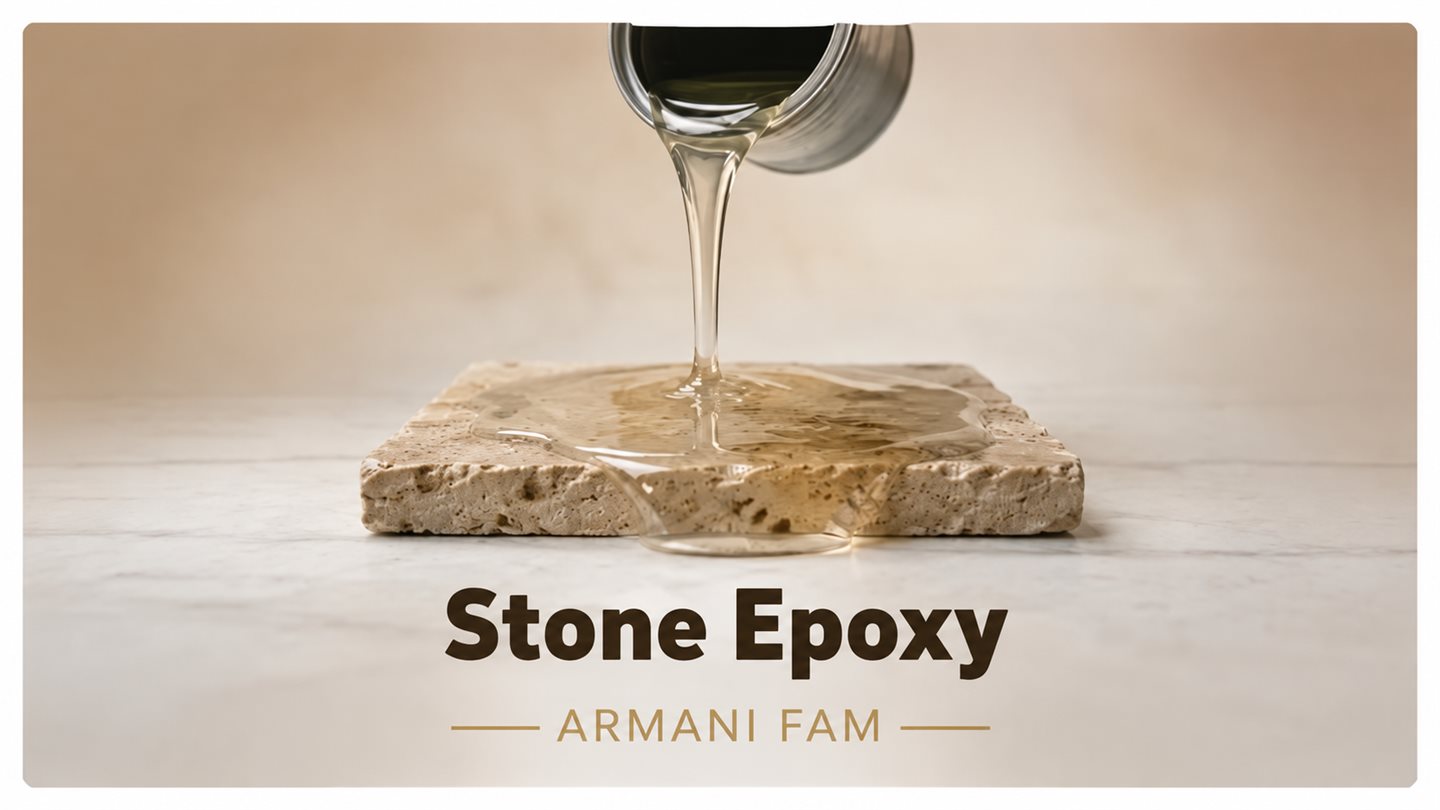Stone epoxy resin poured onto a natural stone slab