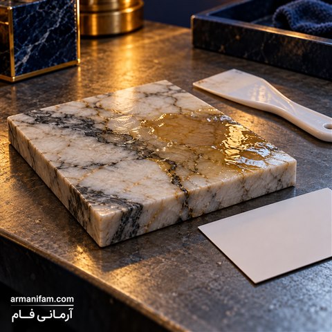 نمونه سنگ با رزین نامطمئن و ابزار خاموش بررسی ـ آرمانی فام
